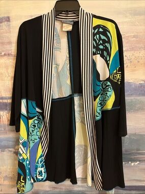 Multi-Color Patterned Open Front Kimono Style Cardigan